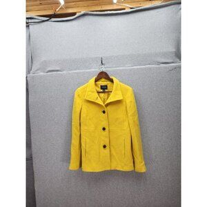 Lands End Womens Yellow Wool Blend Button-Up Coat Size 4